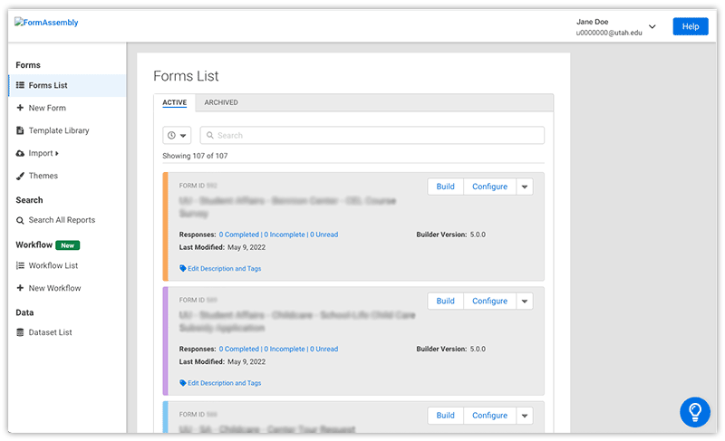 forms list page
