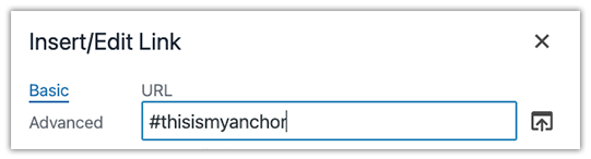 anchor in link dialog box