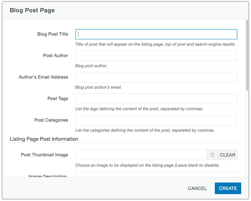 blog post page information
