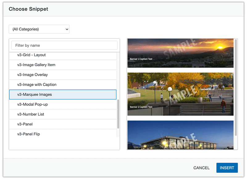 snippets dialog box