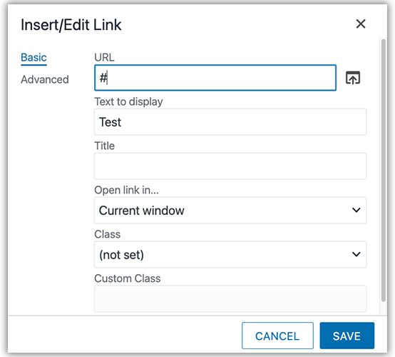 link dialog box