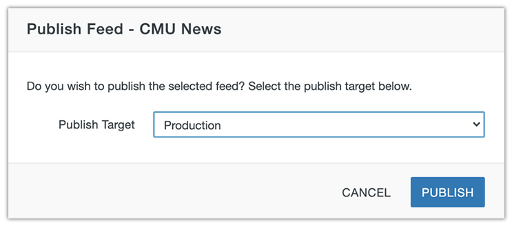 Publish Feed dialog box
