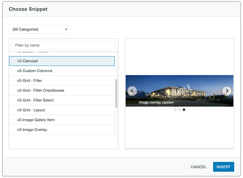 carousel snippet select